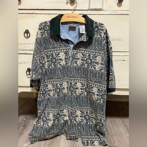 Sale! Bugle Boy Men's Polo Shirt - Black and Green Pattern